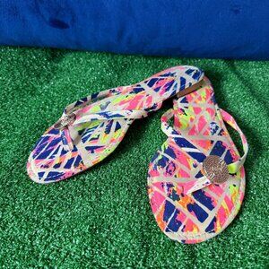 Bamboo Flat Thong Geometric Pattern Fabric Sandals Women’s Size 10 – Flip Flops
